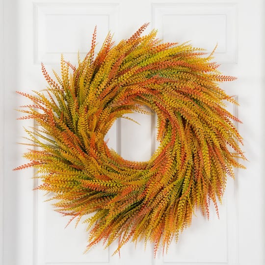 28" UV Artificial Fall Wheat Grass Wreath